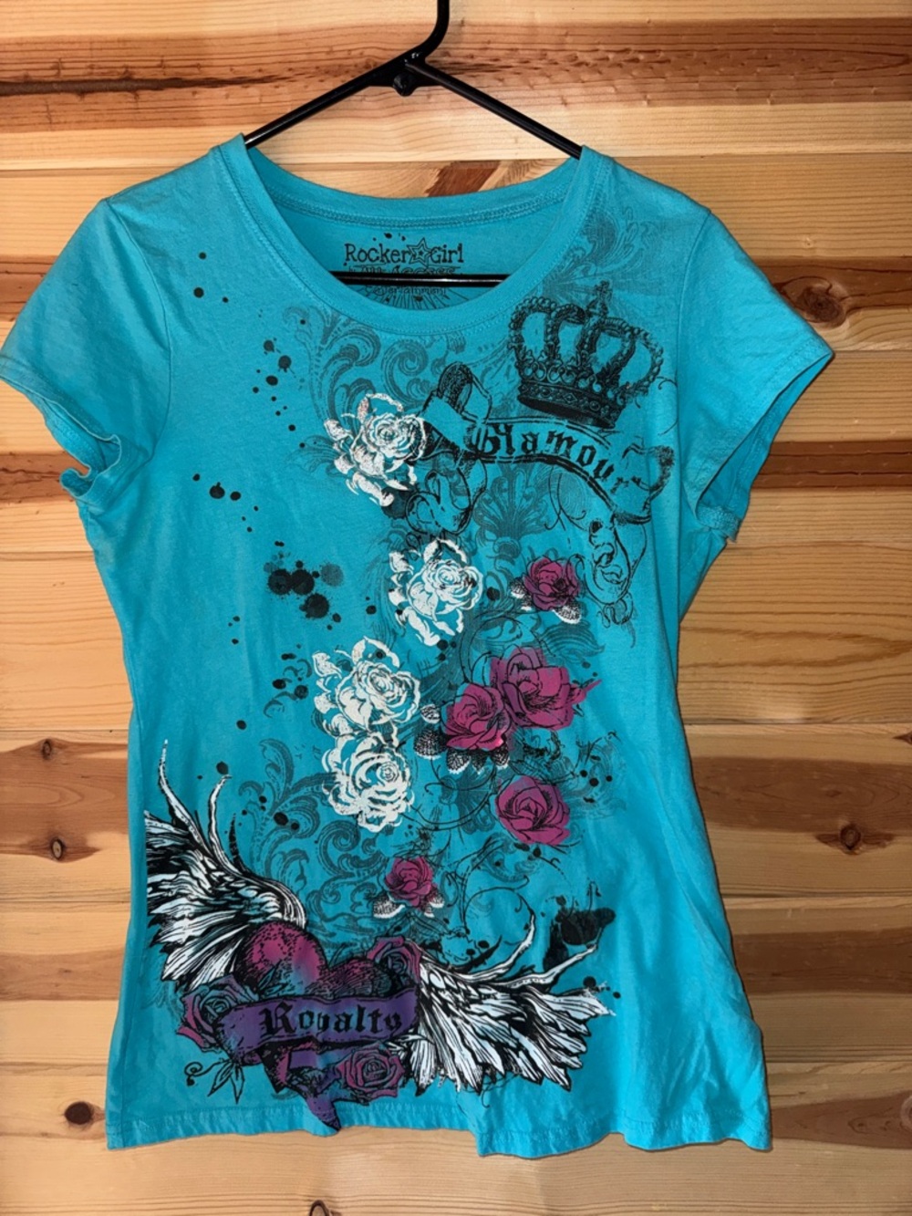 Rocker Girl Turquoise Floral Crown Graphic Tee